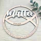 Taufschild aus Holz personalisiert | Geschenk zur Taufe Fischsymbol - LaserArt Germany