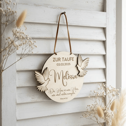 Taufschild Holz graviert | personalisiertes Geschenk zur Taufe - LaserArt Germany