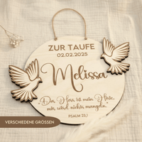 Taufgeschenk Holzschild mit Taufdatum graviert – Hauptansicht