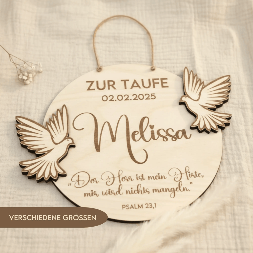 Taufschild Holz graviert | personalisiertes Geschenk zur Taufe - LaserArt Germany