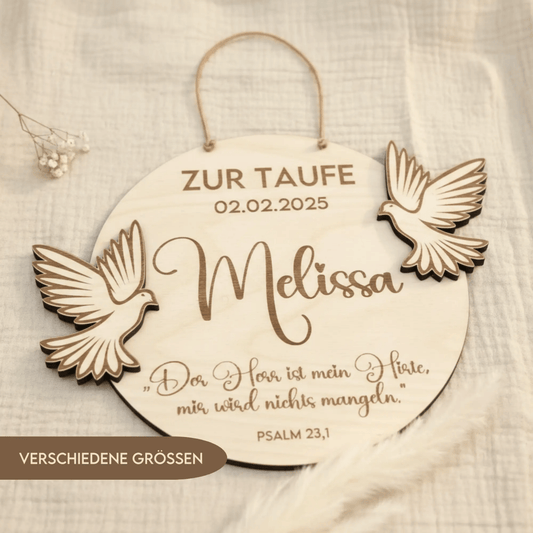 Taufschild Holz graviert | personalisiertes Geschenk zur Taufe - LaserArt Germany