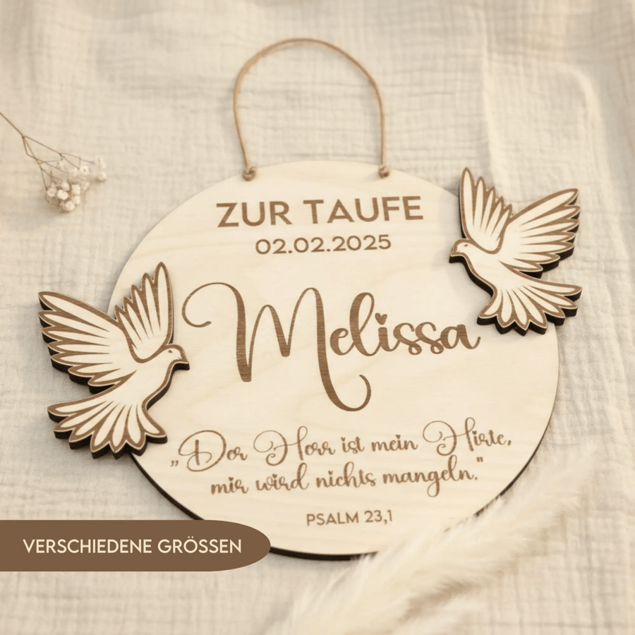 Taufschild Holz graviert | personalisiertes Geschenk zur Taufe - LaserArt Germany