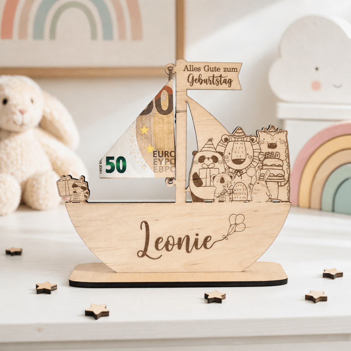 Taufschild Schiff aus Holz | Geldgeschenk für Kinder - LaserArt Germany