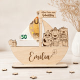 Taufschild Schiff aus Holz | Geldgeschenk für Kinder - LaserArt Germany