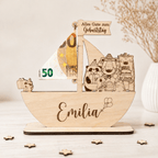 Taufschild Schiff aus Holz | Geldgeschenk für Kinder - LaserArt Germany