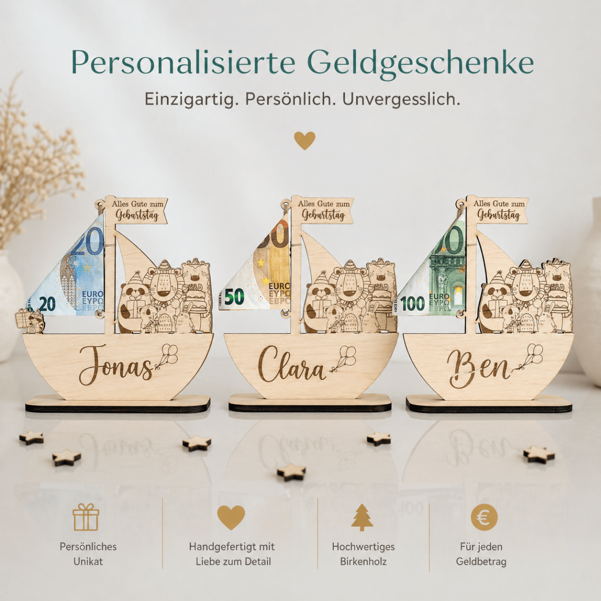Taufschild Schiff aus Holz | Geldgeschenk für Kinder - LaserArt Germany