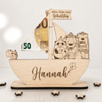 Taufschild Schiff aus Holz | Geldgeschenk für Kinder - LaserArt Germany