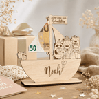 Taufschild Schiff aus Holz | Geldgeschenk für Kinder - LaserArt Germany