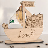 Taufschild Schiff aus Holz | Geldgeschenk für Kinder - LaserArt Germany