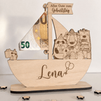 Taufschild Schiff aus Holz | Geldgeschenk für Kinder - LaserArt Germany