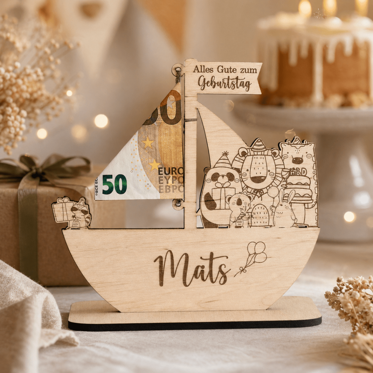 Taufschild Schiff aus Holz | Geldgeschenk für Kinder - LaserArt Germany