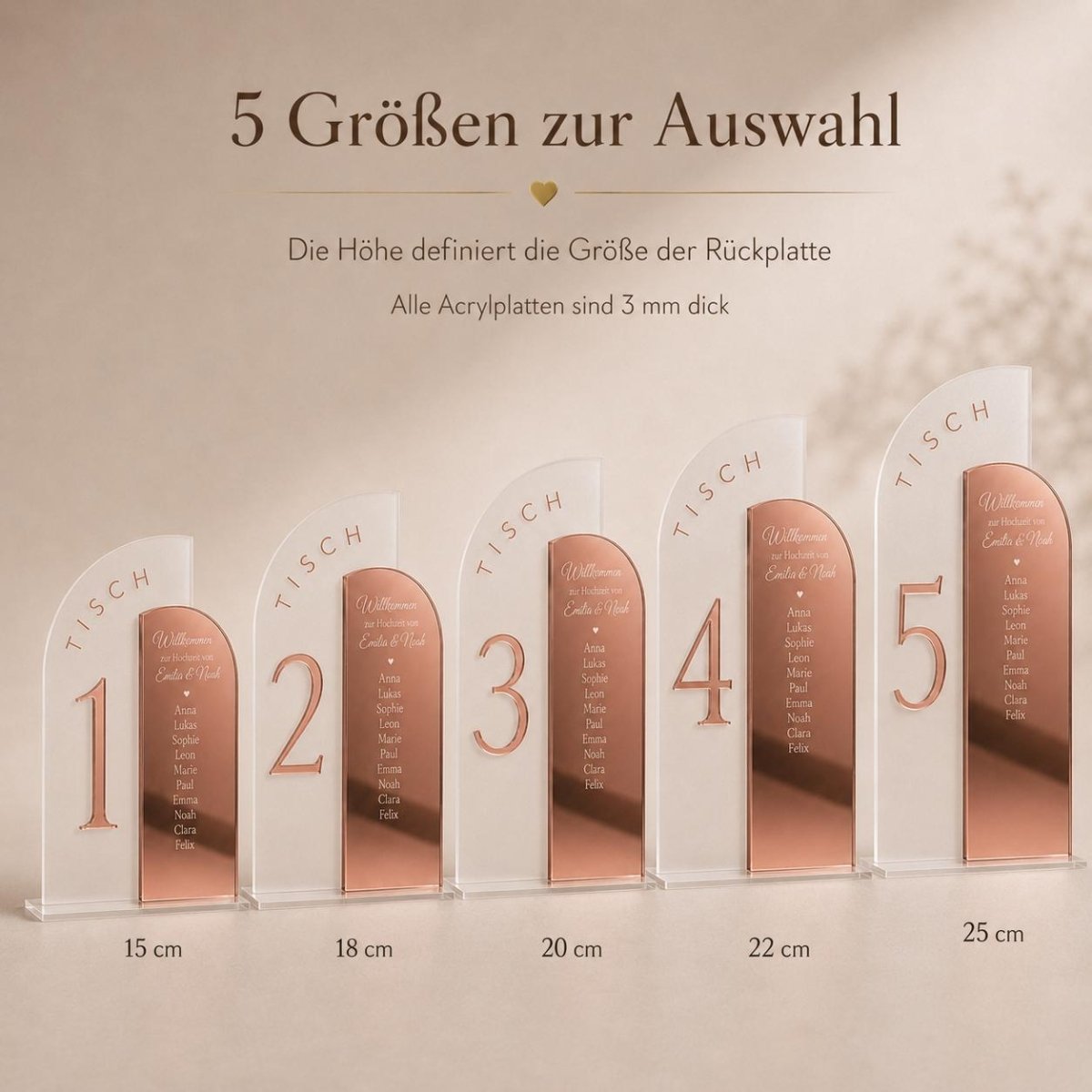 Tischnummern Hochzeit Acryl personalisiert – Nahaufnahme der Spiegel-Acryl-Oberfläche