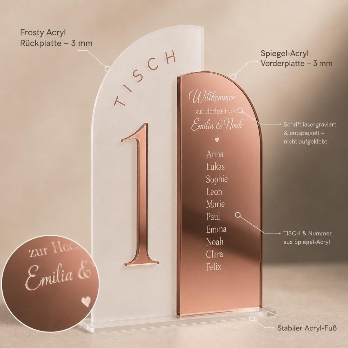 Tischnummern Hochzeit Acryl personalisiert – Größenauswahl im Vergleich