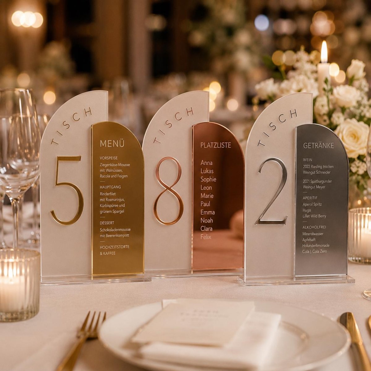 Tischnummern Hochzeit Acryl personalisiert – Hauptansicht