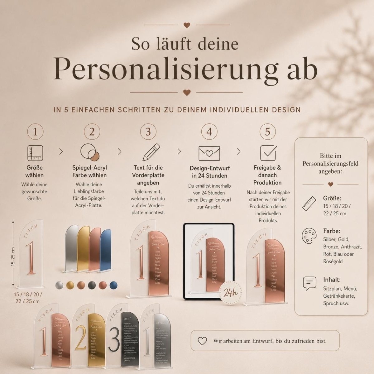 Tischnummern Hochzeit Acryl personalisiert – Seitenansicht