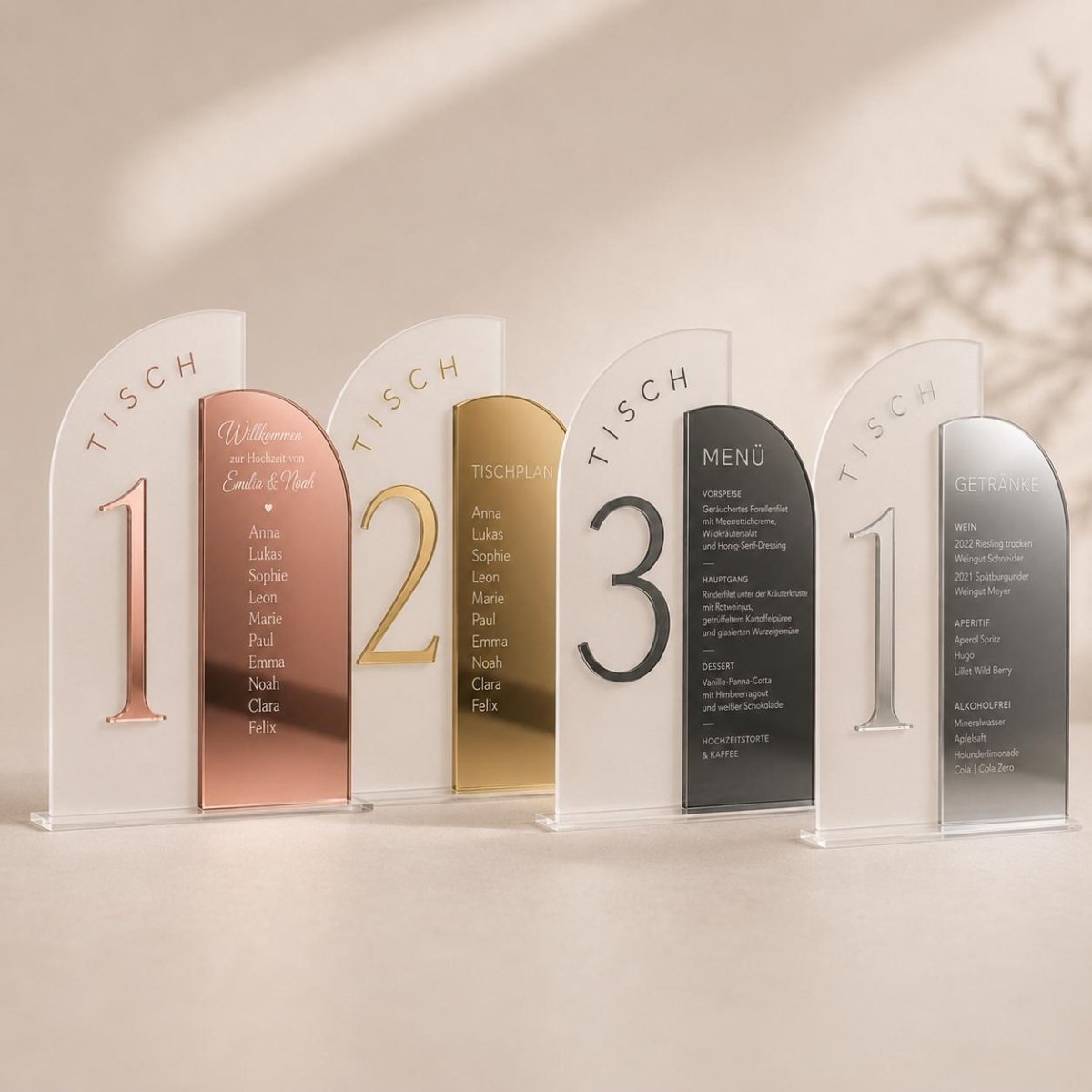 Tischnummern Hochzeit Acryl personalisiert – In der Geschenkverpackung