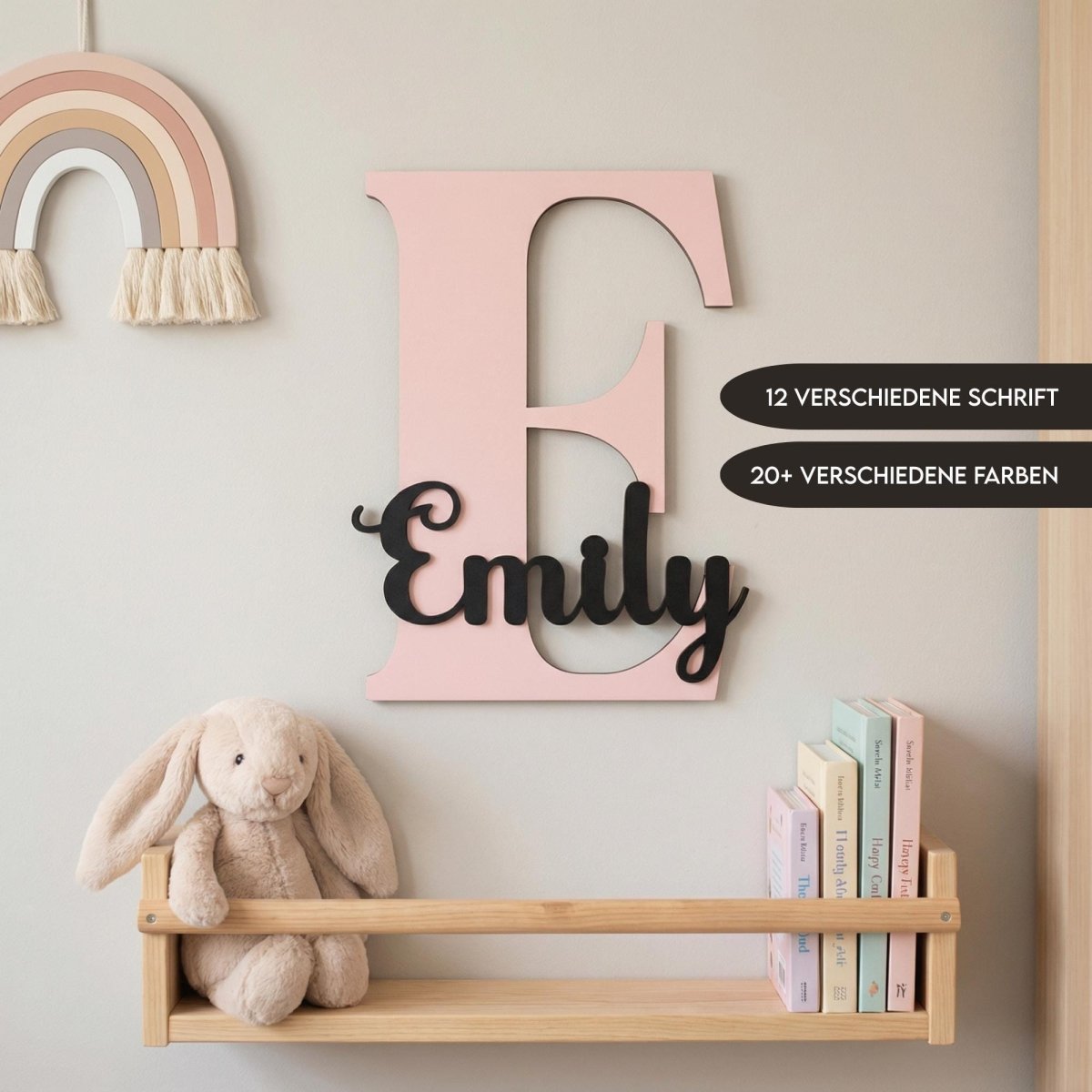 Türschild Kinderzimmer aus Holz personalisiert – Name, 20+ Farben, 12 Schriftarten - LaserArt Germany
