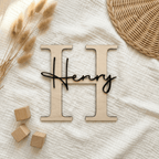 Namensschild Kinderzimmer mit Buchstabe H und Name Henry auf heller Decke