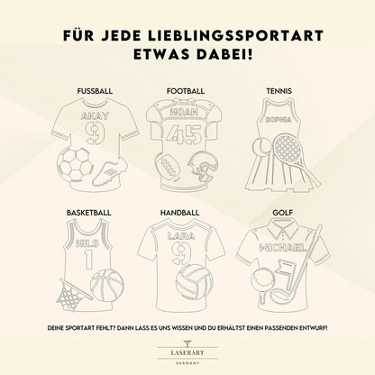 Türschild personalisiert | Sport Namensschild Holz - LaserArt Germany