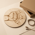 Vatertagsgeschenk Papa & Kids aus Holz Hand in Hand – Seitenansicht des Motivs