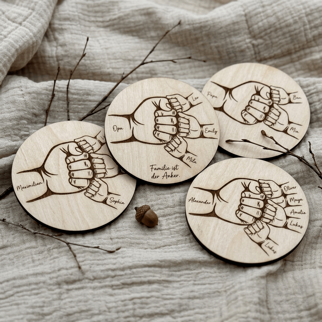 Vatertagsgeschenk Papa & Kids aus Holz Hand in Hand – Aufstelloption im Detail