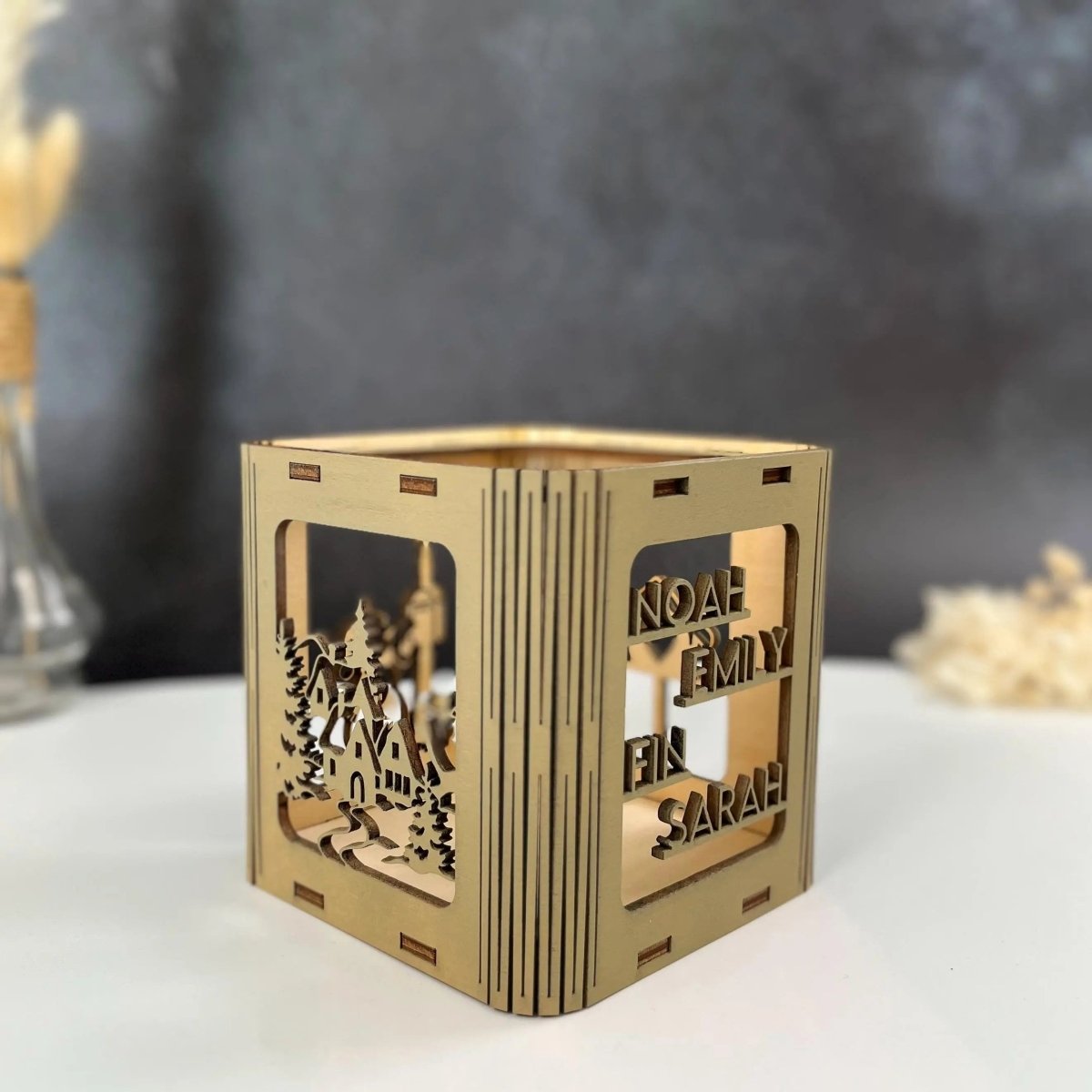 Windlicht personalisiert für Familie und Freunde zu Weihnachten - LaserArt Germany