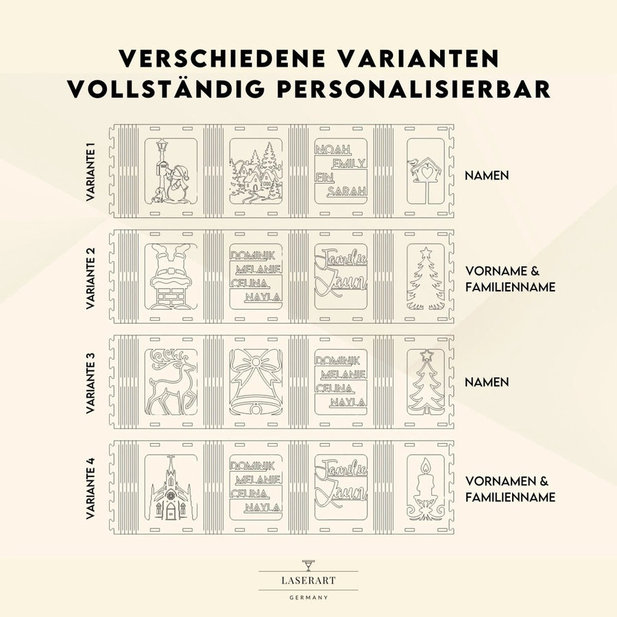 Windlicht personalisiert für Familie und Freunde zu Weihnachten - LaserArt Germany