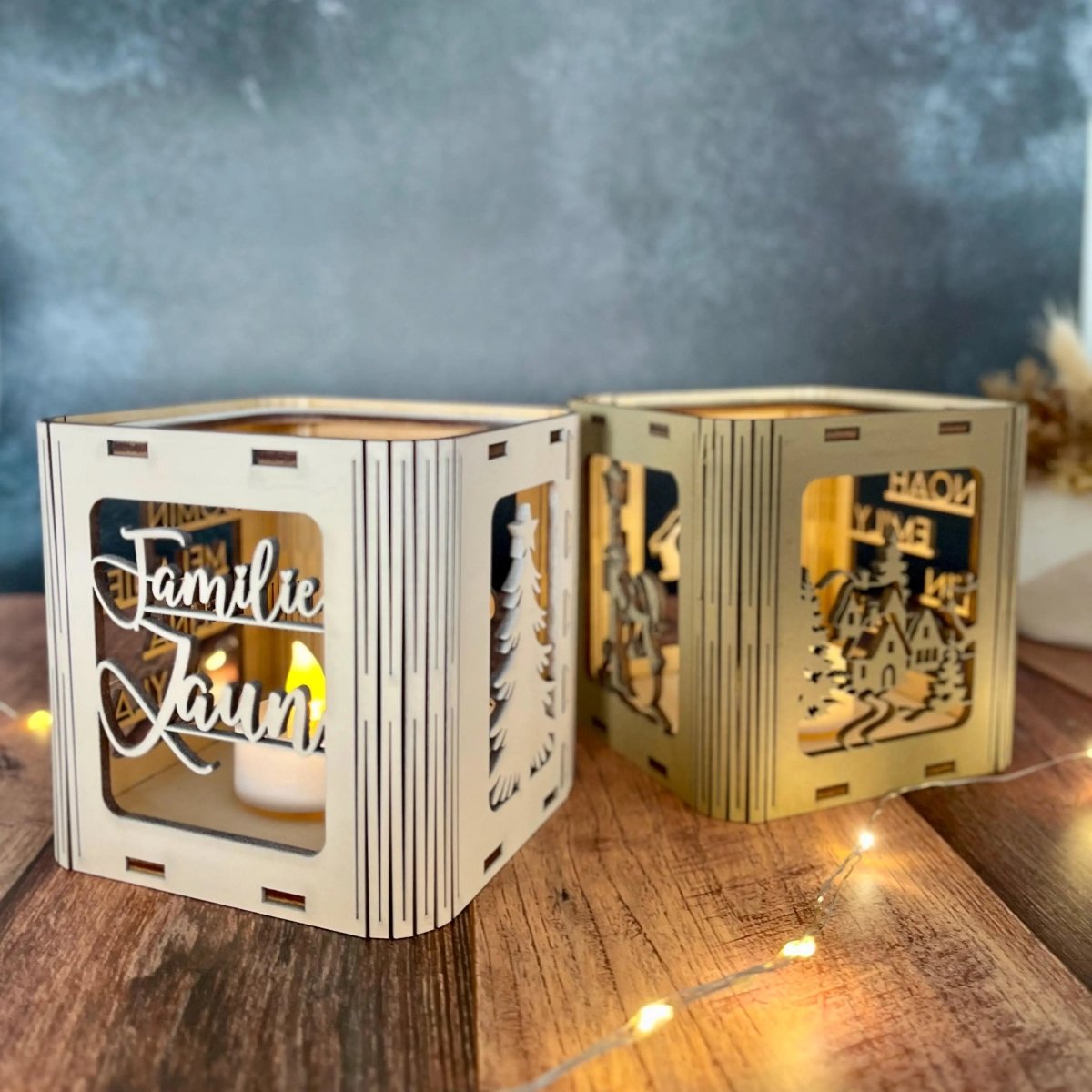 Windlicht aus Holz personalisiert zu Weihnachten – Hauptansicht